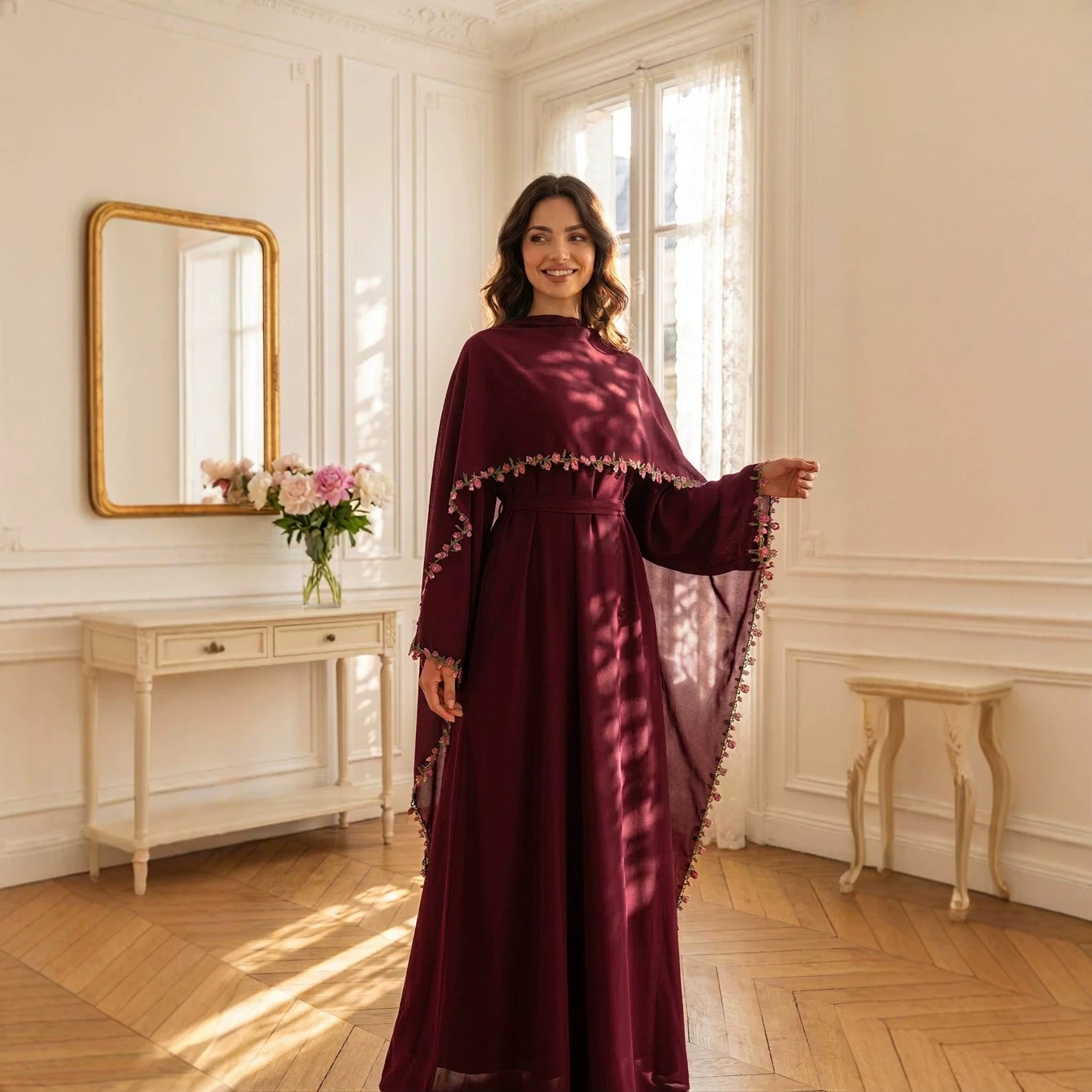Embroidery Kebaya - Elegant Embroidery Abayas Hijab Dress Muslim