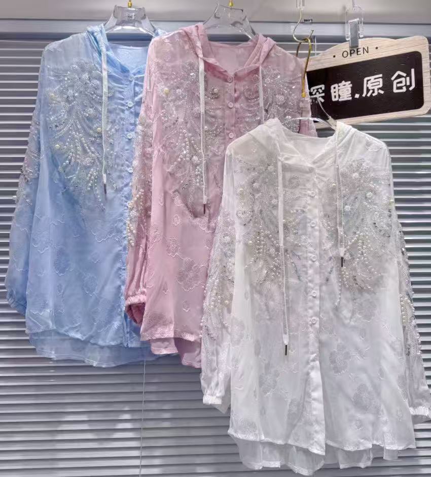 Embroidery Blouse - Luxury Pearls Beads Embroidery Oversized Hooded