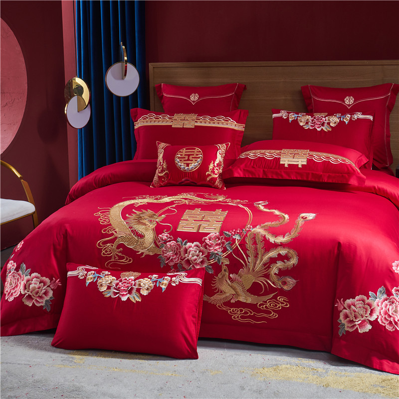 Embroidery Quilt Cover - 100% Cotton Bedding Set Luxury Golden