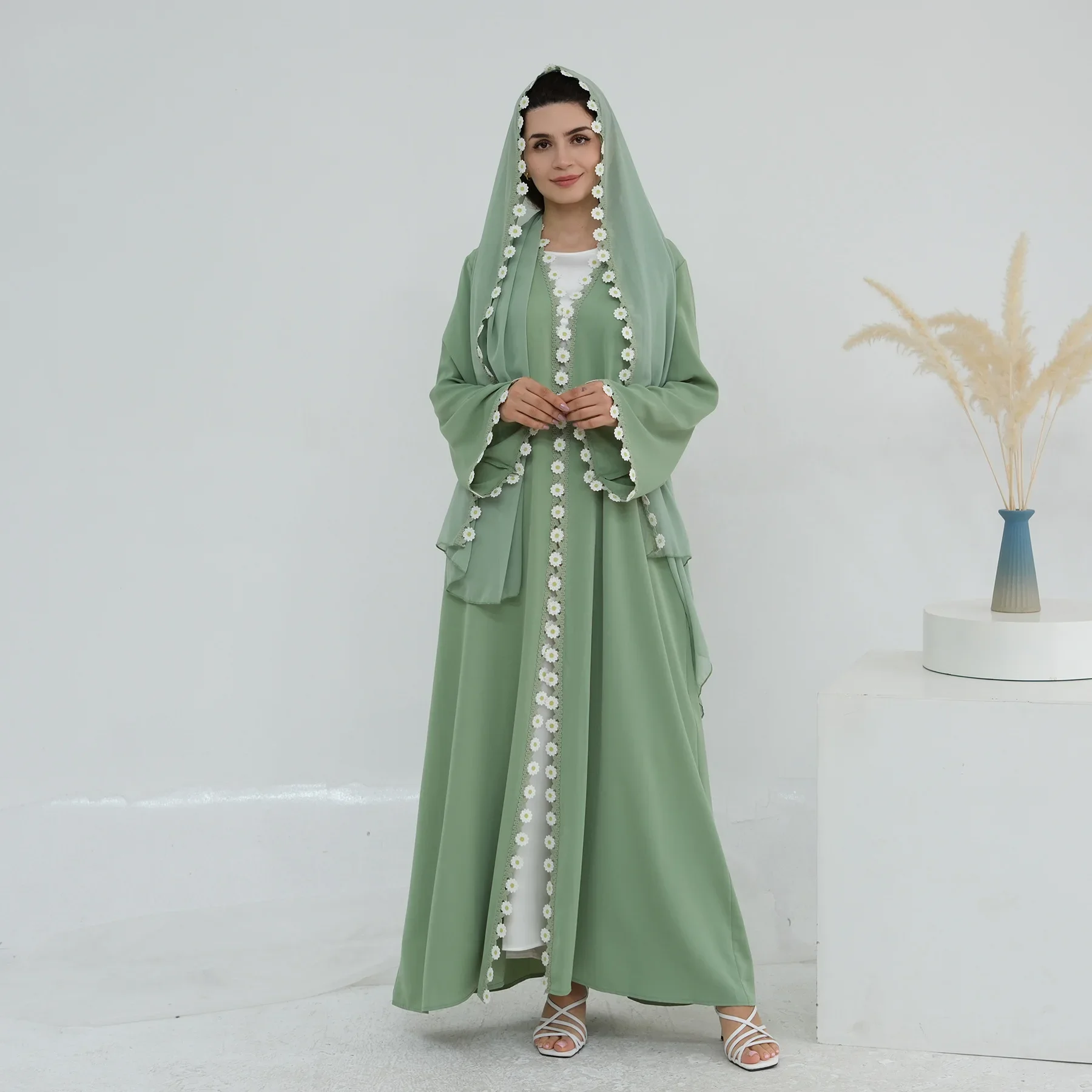 Flower Dubai Abayas Turkey Kaf - Embroidery Kebaya ulasan dan harga