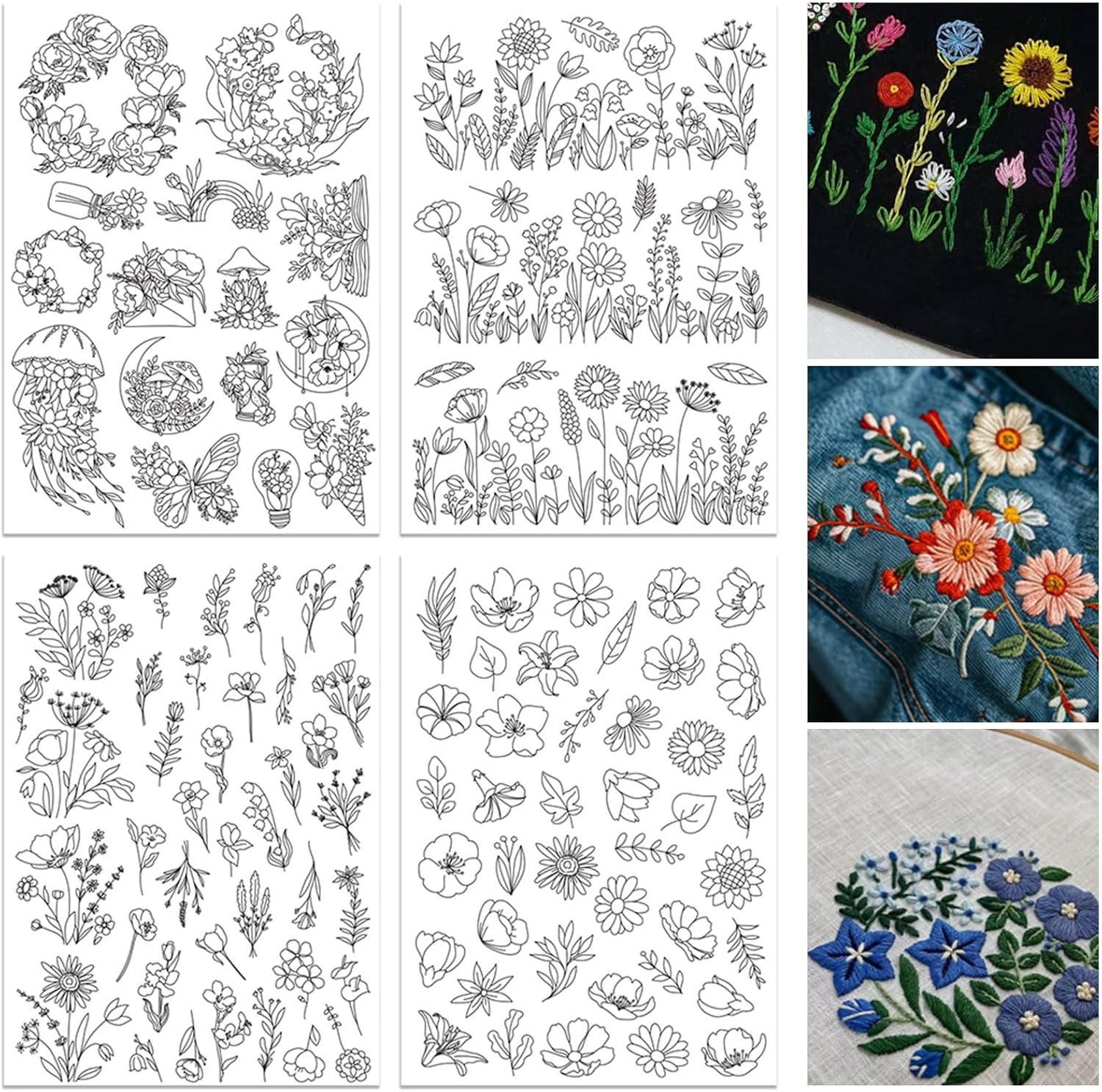 ORIGACH 4 Sheets Water Soluble - Embroidery Design Patterns Flowers ulasan dan harga