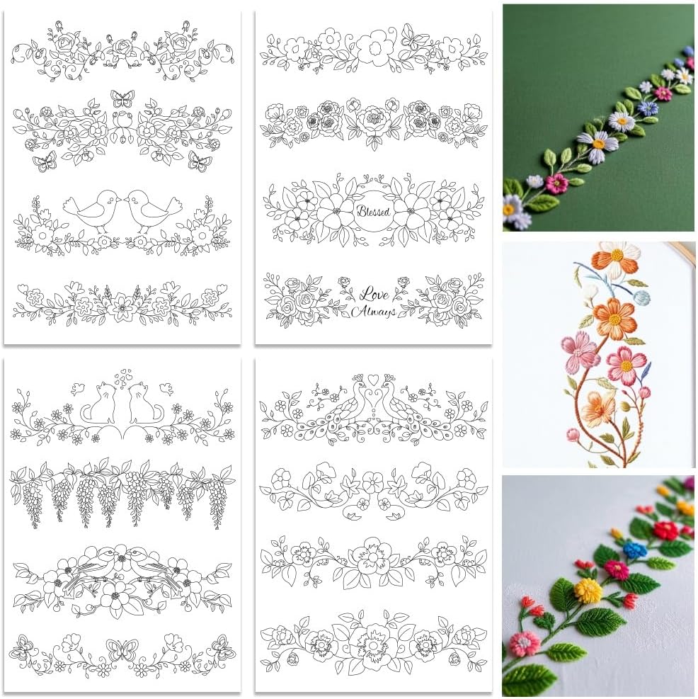 ORIGACH 4 Sheets Water Soluble - Embroidery Design Patterns Flowers ulasan dan harga