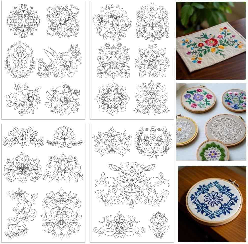 ORIGACH 4 Sheets Water Soluble - Embroidery Design Patterns Flowers ulasan dan harga