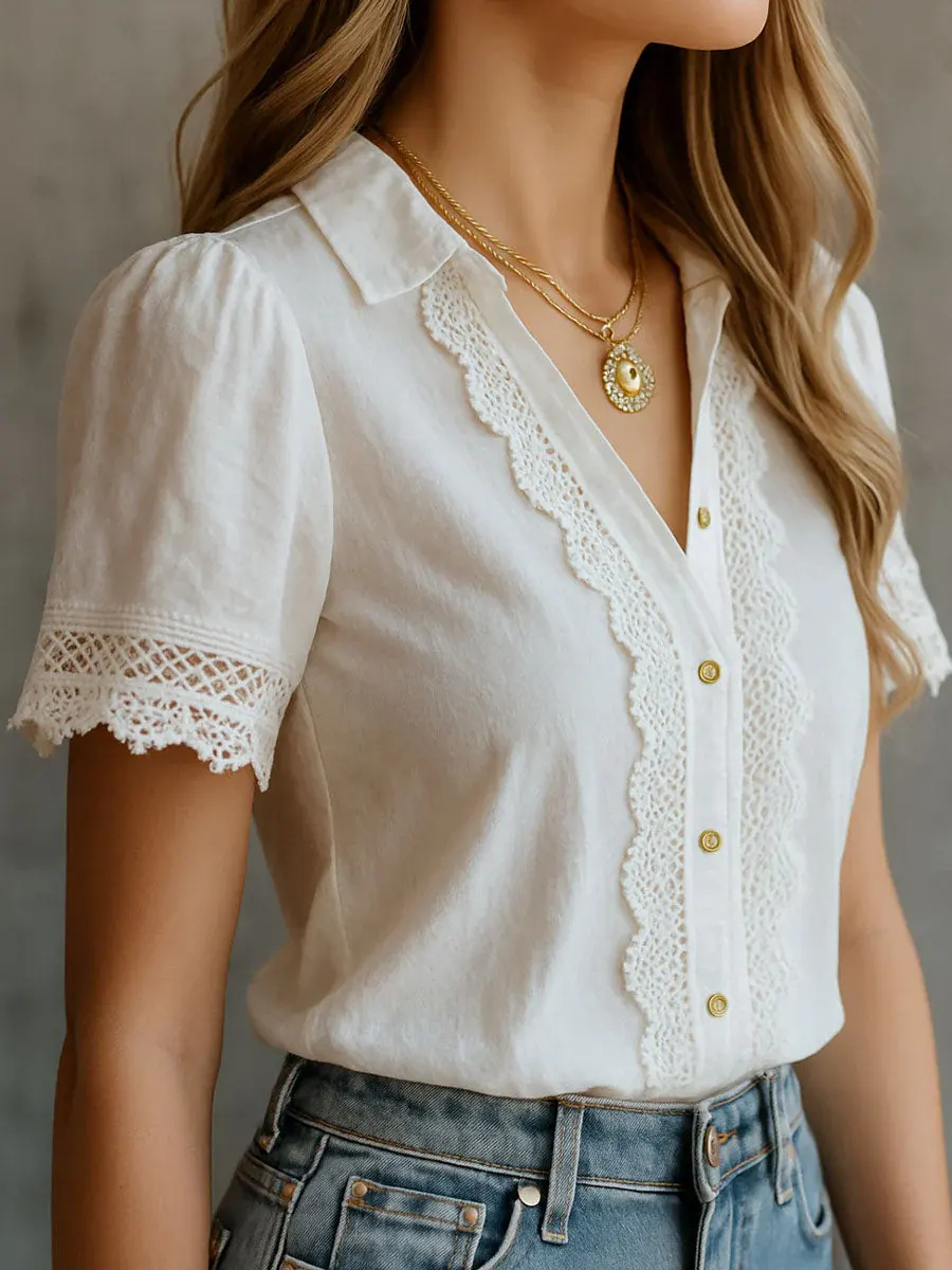 Elegant Women's Shirts Casual  - Embroidery Blouse ulasan dan harga