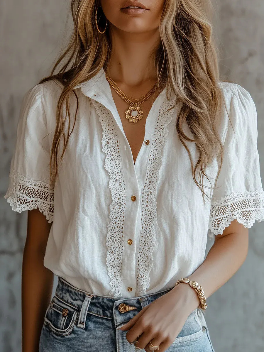 Elegant Women's Shirts Casual  - Embroidery Blouse ulasan dan harga
