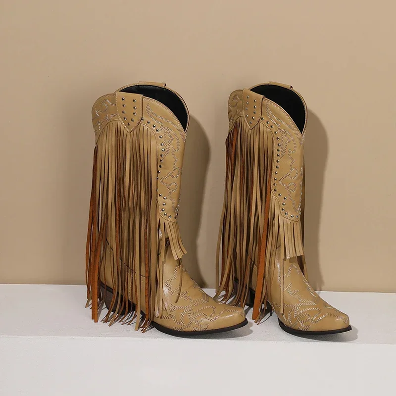 Fringe Rivet Western Women Mid - Embroidery Yellow ulasan dan harga