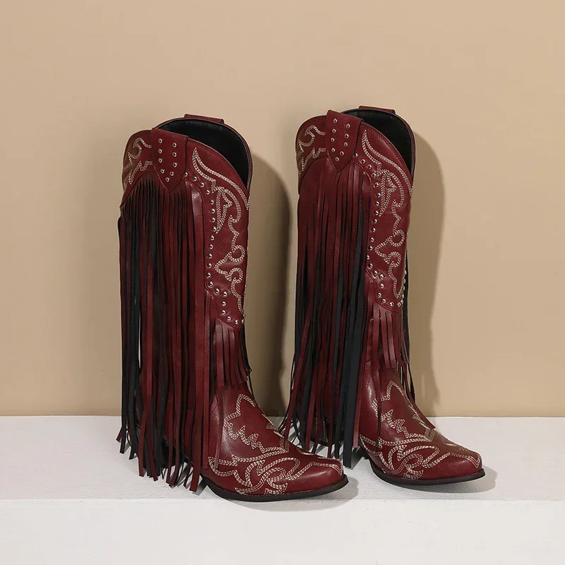 Fringe Rivet Western Women Mid - Embroidery Yellow ulasan dan harga