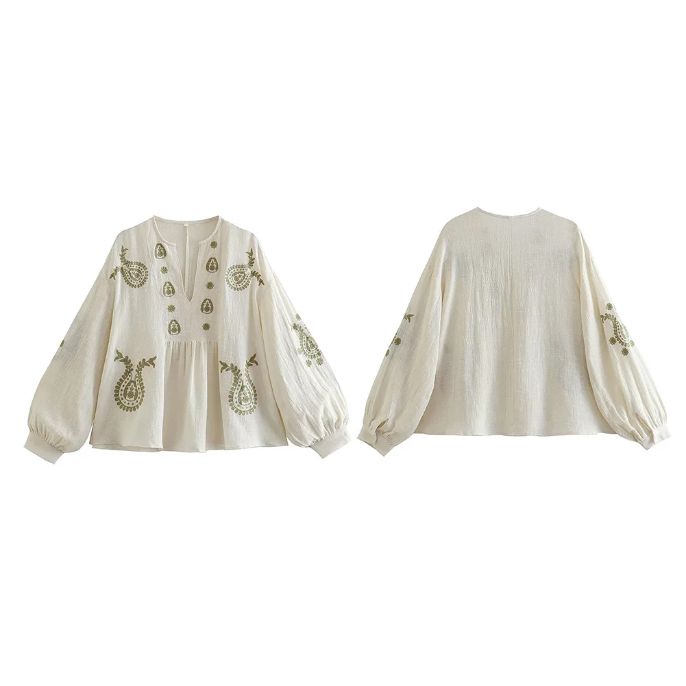 Womens New Loose Cotton Embroi - Embroidery Blouse ulasan dan harga