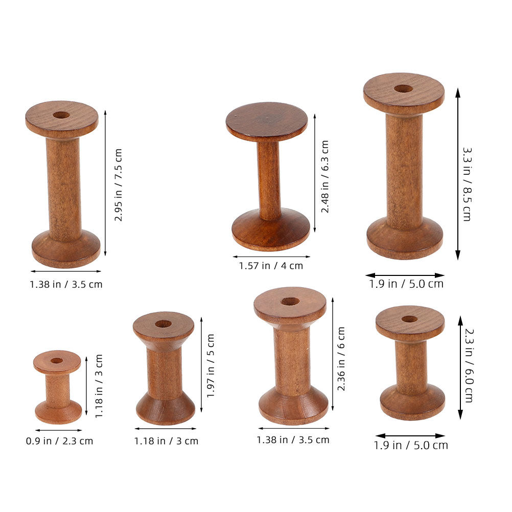 7Pcs Wooden Thread Spools Vint - Embroidery Yarns ulasan dan harga