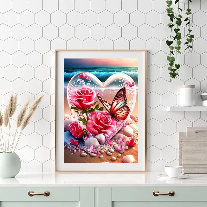 Butterfly Diamond Mosaic Rose  - Embroidery Roses ulasan dan harga