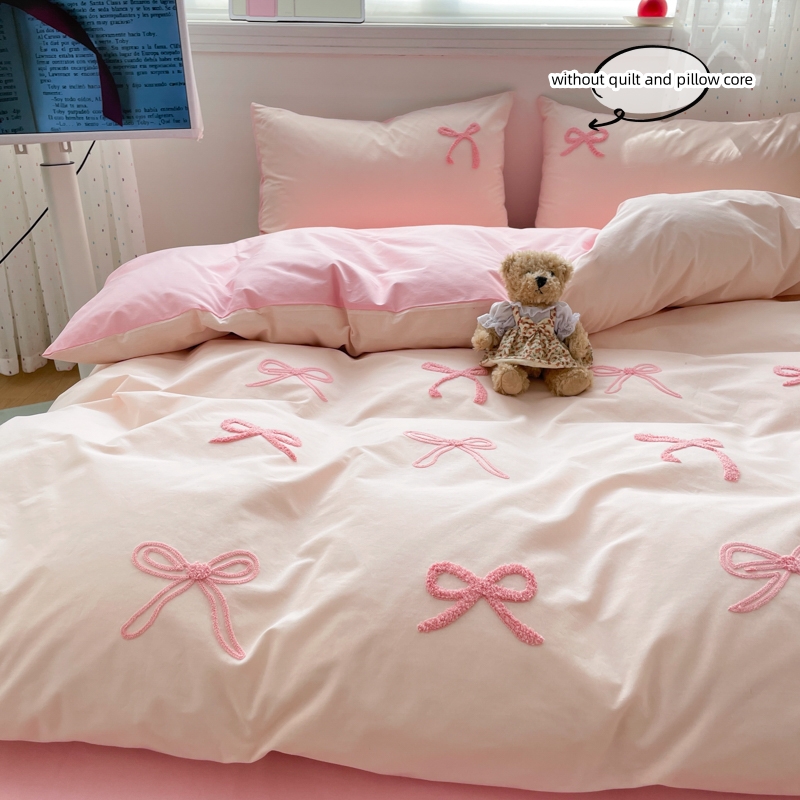 3 Piece Sheet Set  pink bowkno - Embroidery Quilt Cover ulasan dan harga