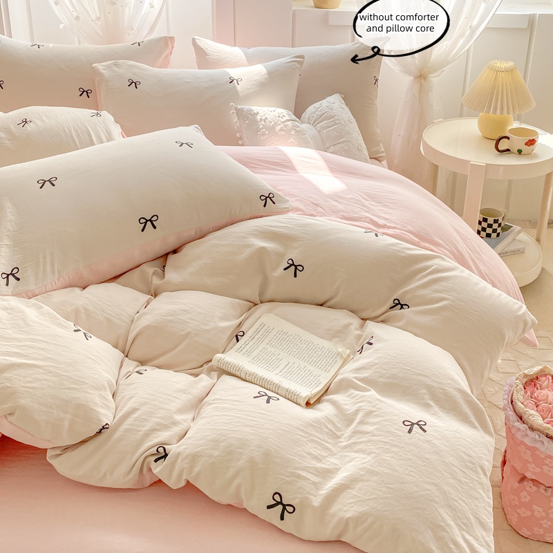 3 Piece Sheet Set  pink bowkno - Embroidery Quilt Cover ulasan dan harga
