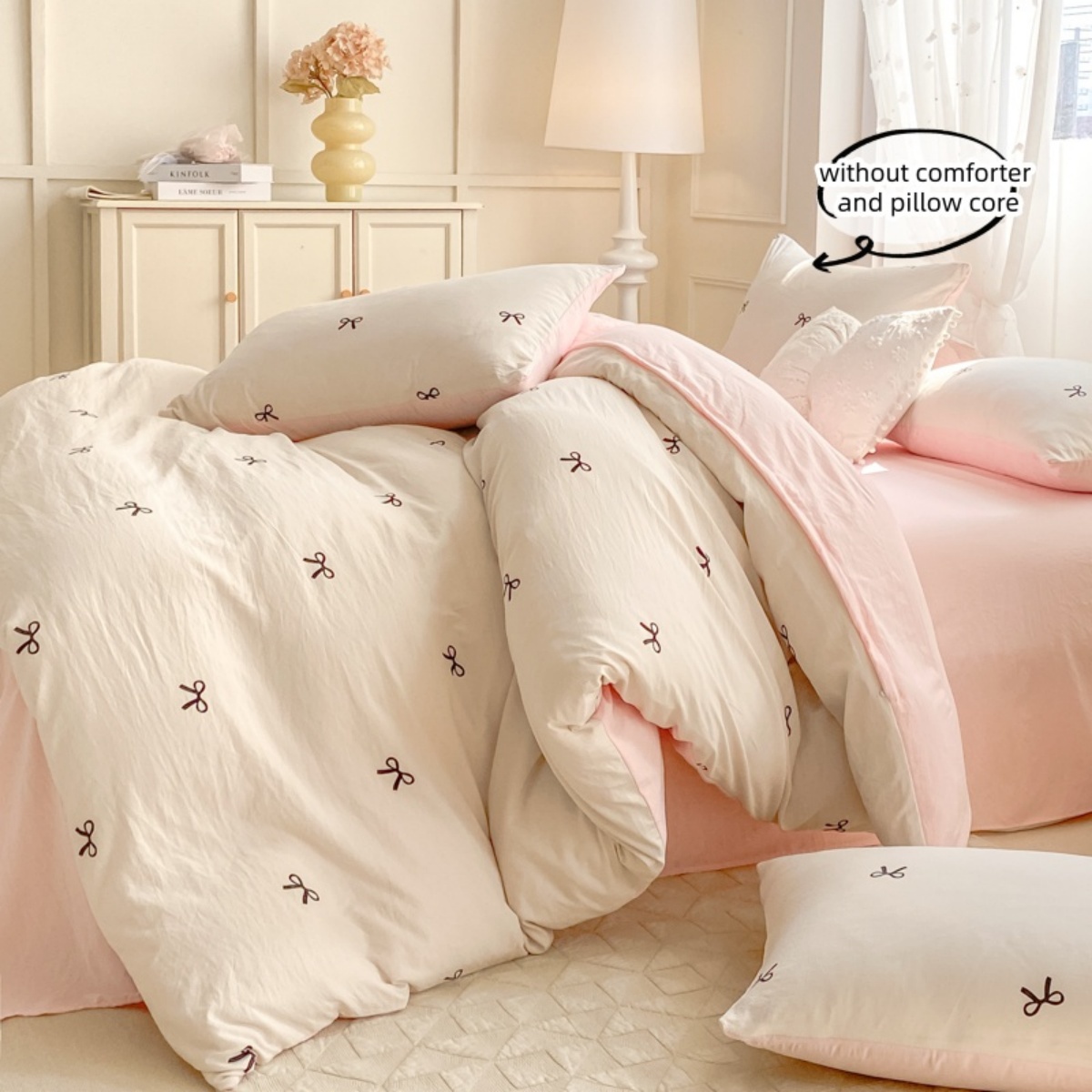 3 Piece Sheet Set  pink bowkno - Embroidery Quilt Cover ulasan dan harga