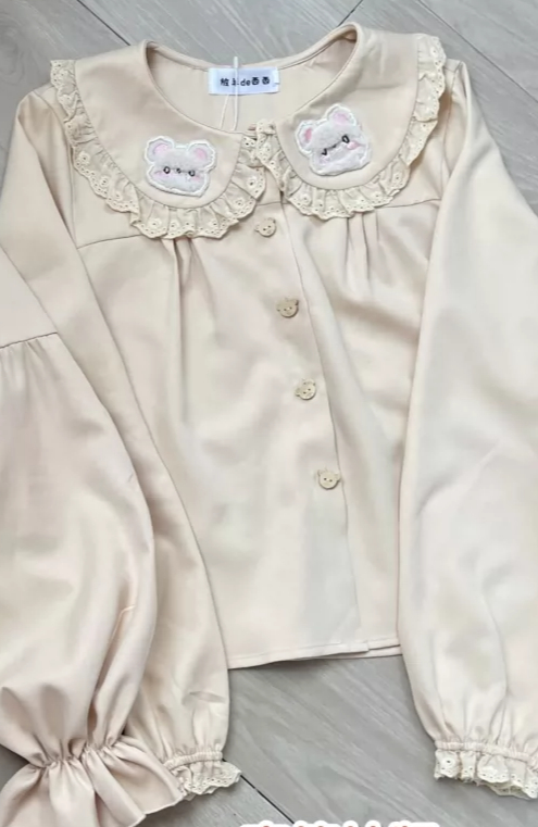 Lolita Blouse Cute Bear Embroi - Embroidery Yellow ulasan dan harga