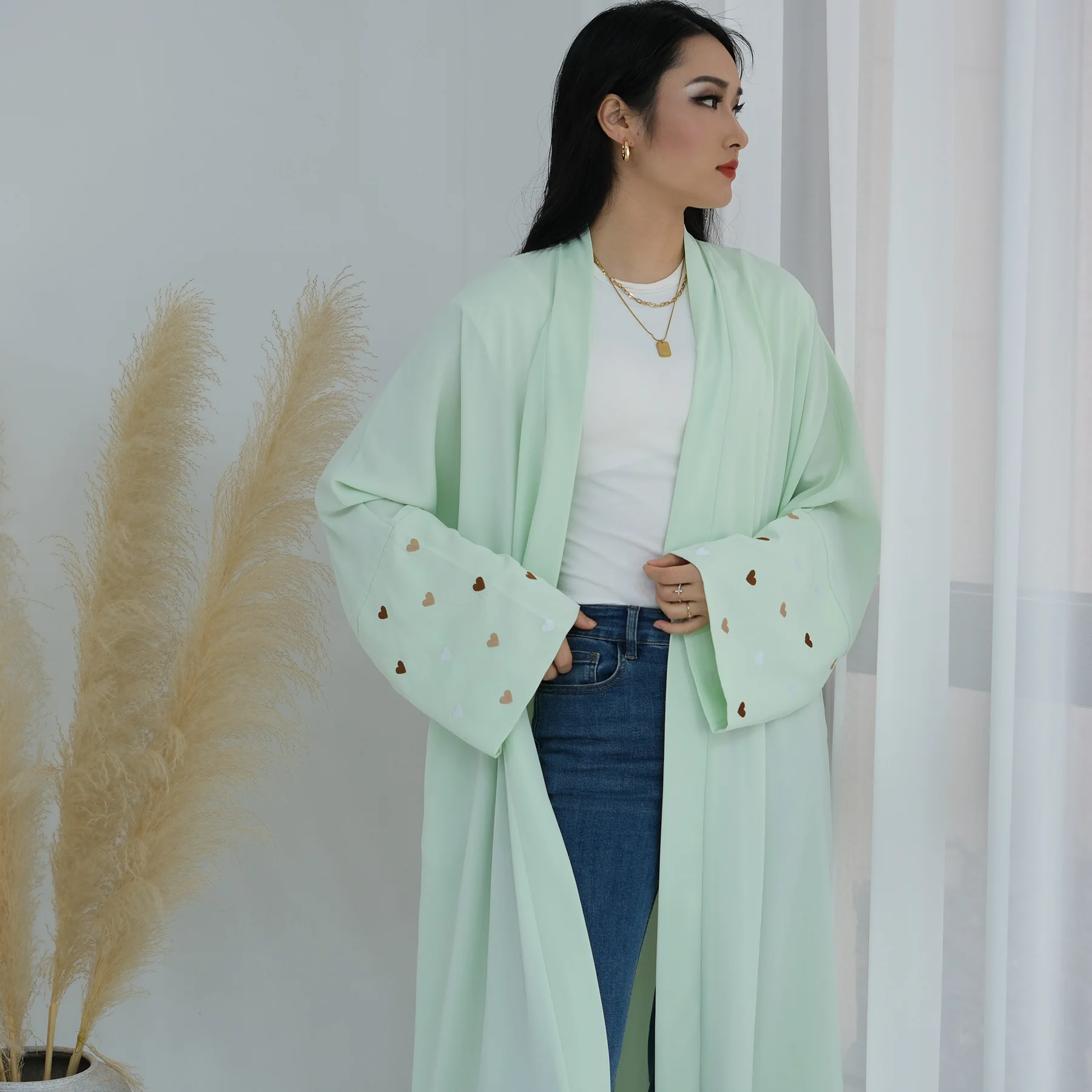 Eid Heart Embroidery Long Robe - Embroidery Kebaya ulasan dan harga