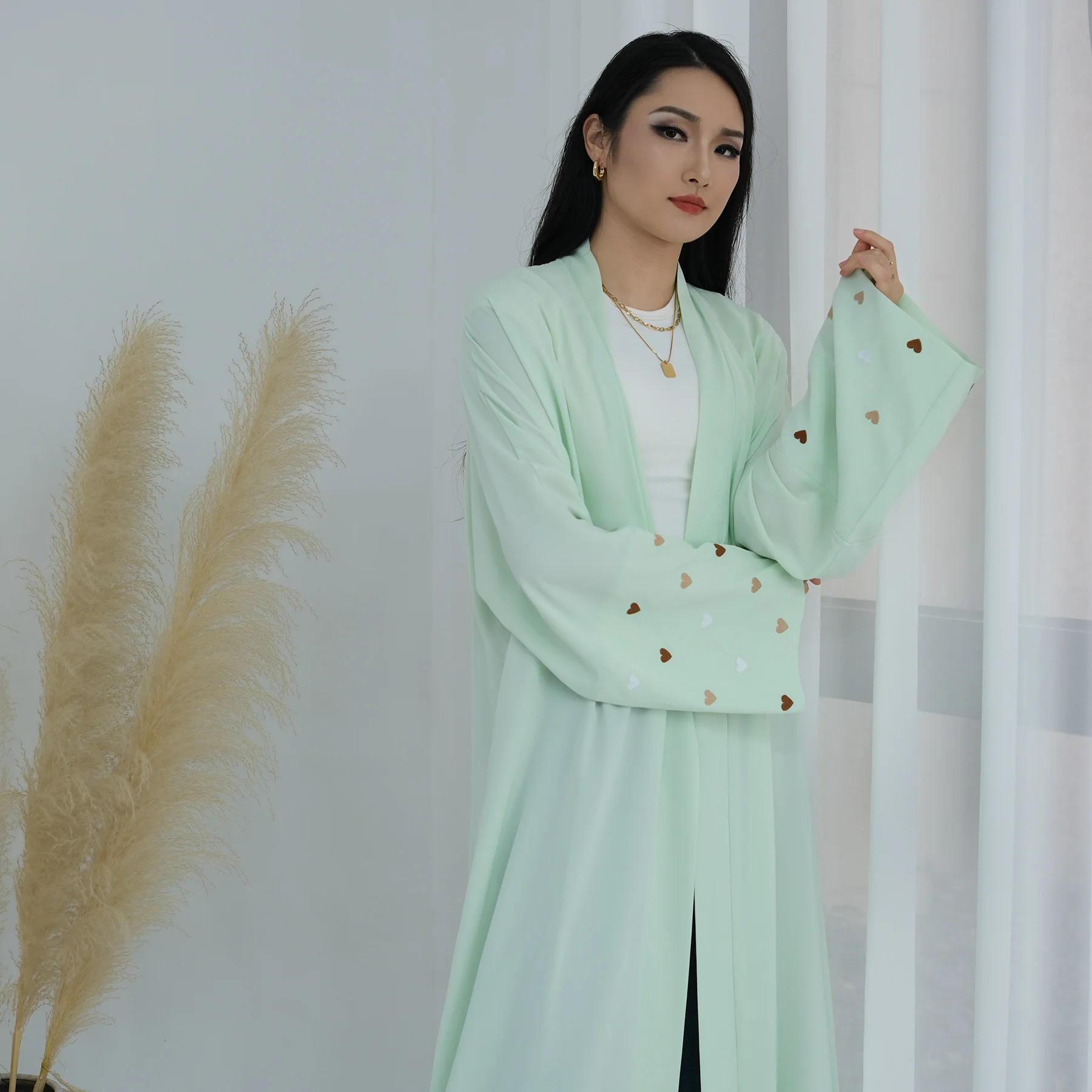 Eid Heart Embroidery Long Robe - Embroidery Kebaya ulasan dan harga
